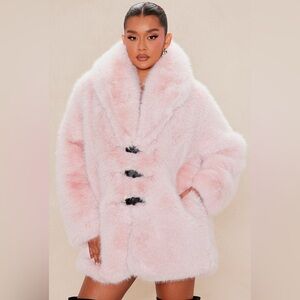 NWT Fashion Nova Blush Pink Faux Fur Coat XL